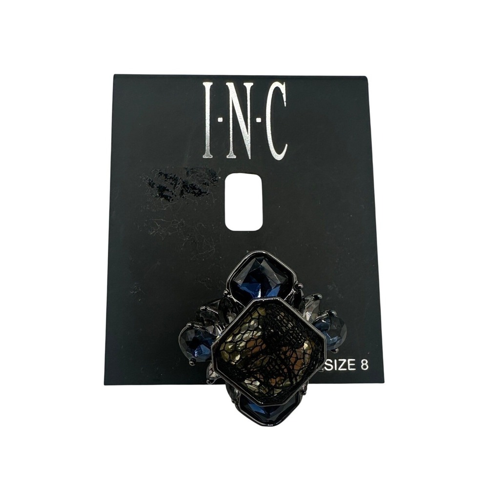 INC International Concepts Lace Statement Ring Womens Size‎ 8 Blue Black New Tag